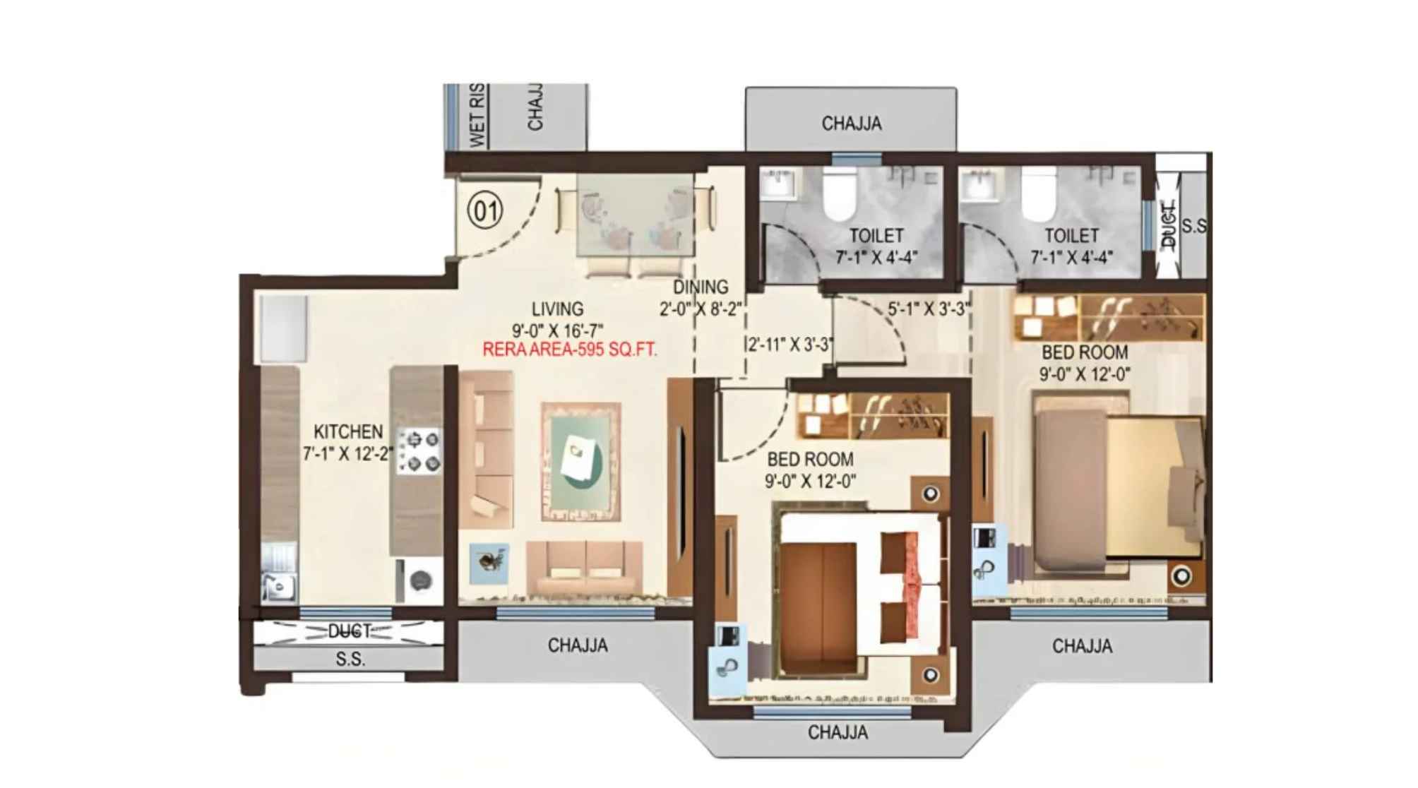 Shristi-Residency-Floor-Plan-2-BHK-535-Sqft