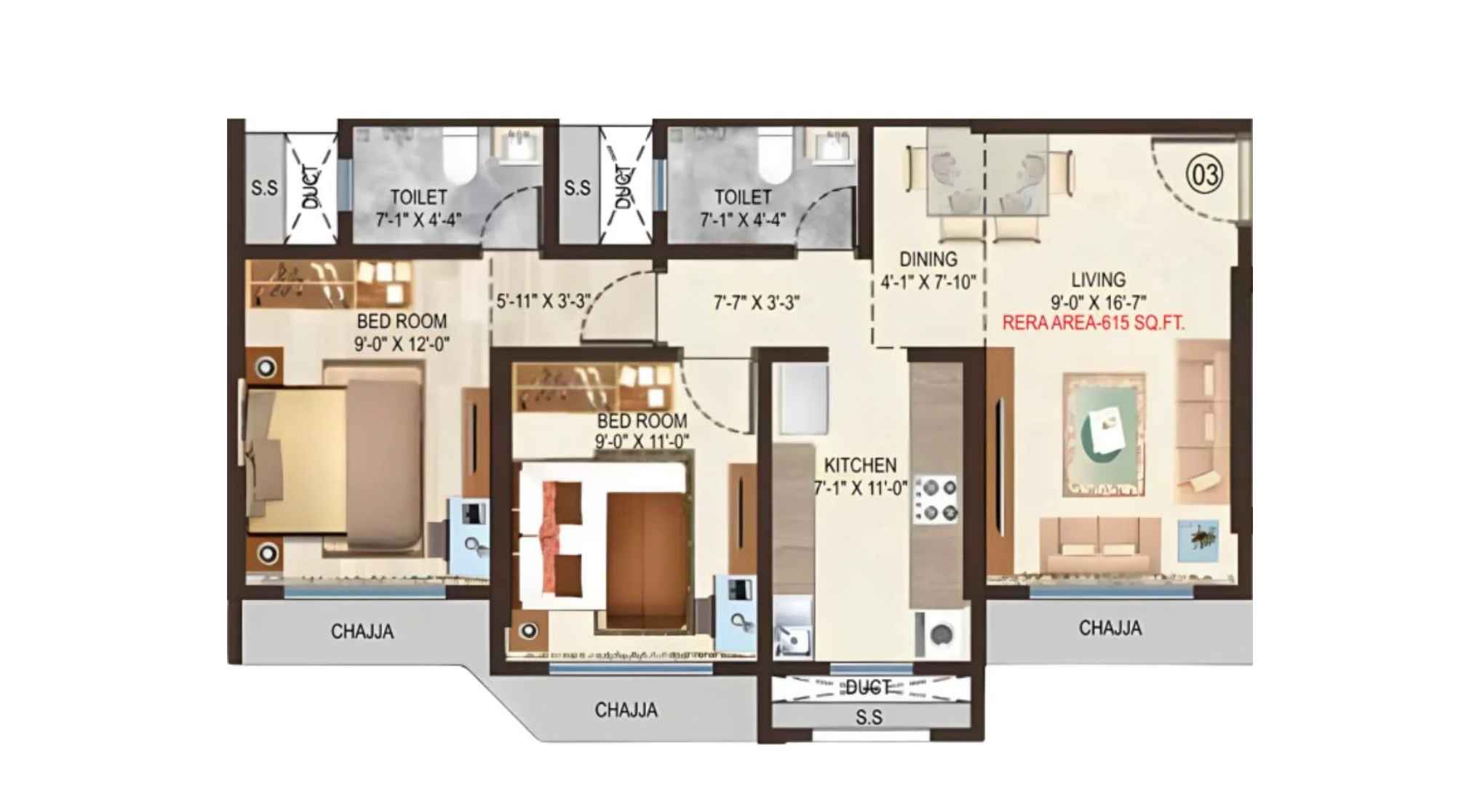 Shristi-Residency-Floor-Plan-2-BHK-615-Sqft